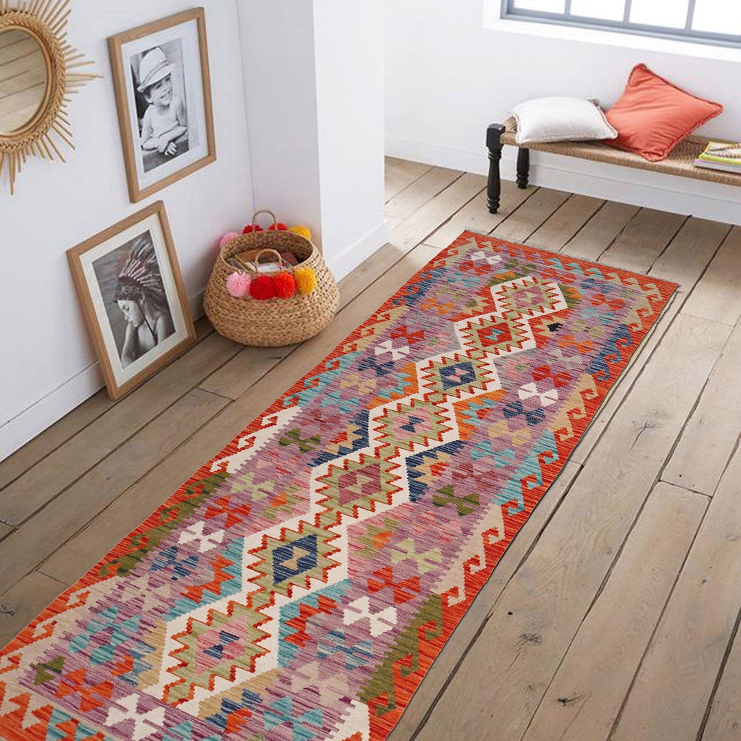 Handmade Turkish Design Wool Kilim Runner 2' 7" x 7' 10" - No. AL89103