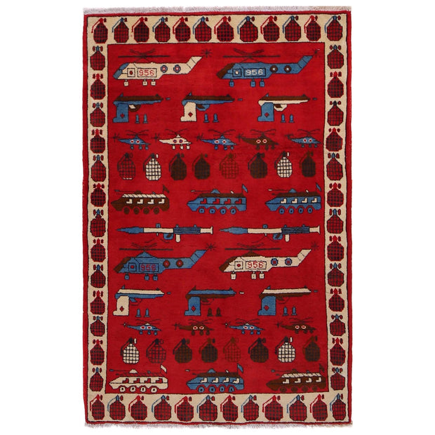 Handcrafted Afghan War Rug 3' 4" x 4' 10" - No. AL84890