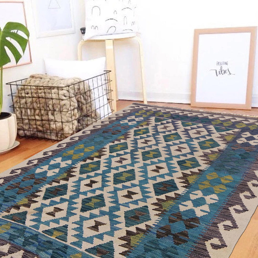 Hand Made Afghan Kilim 4' 0" x 5' 2" - No. AL87264