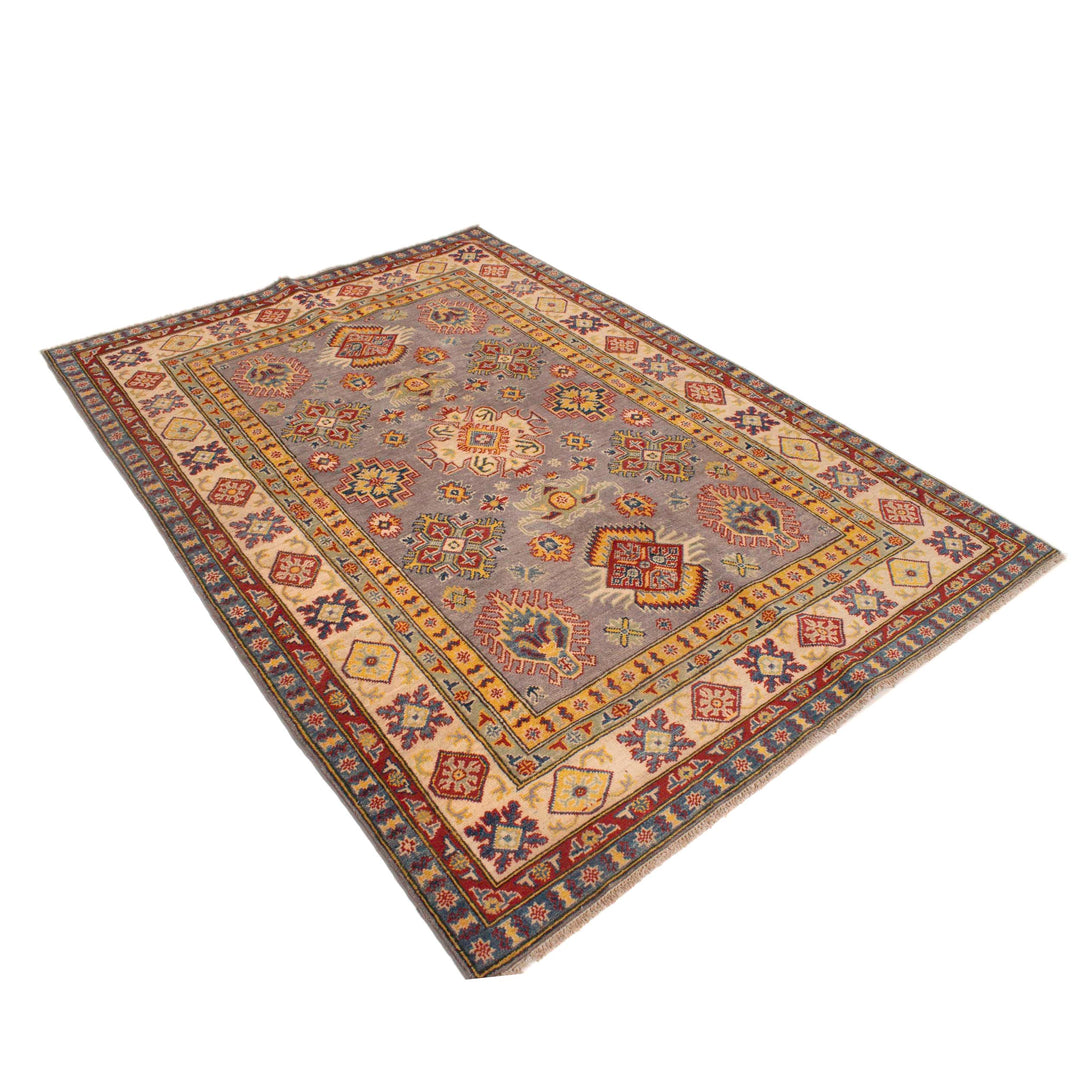 Gray Afghan Kazak Rug 4' 11" x 7' 0" Hand-Knotted view