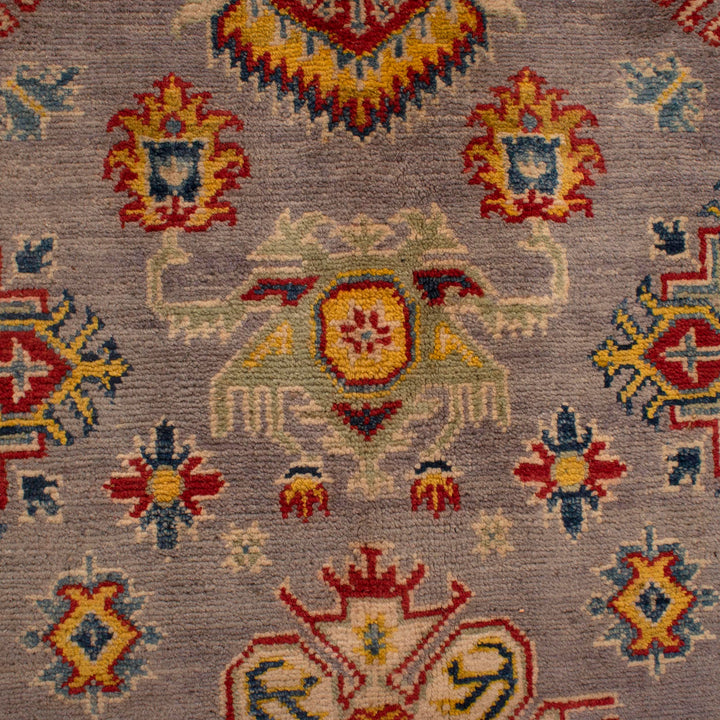 Gray Afghan Kazak Rug 4' 11" x 7' 0" Hand-Knotted border