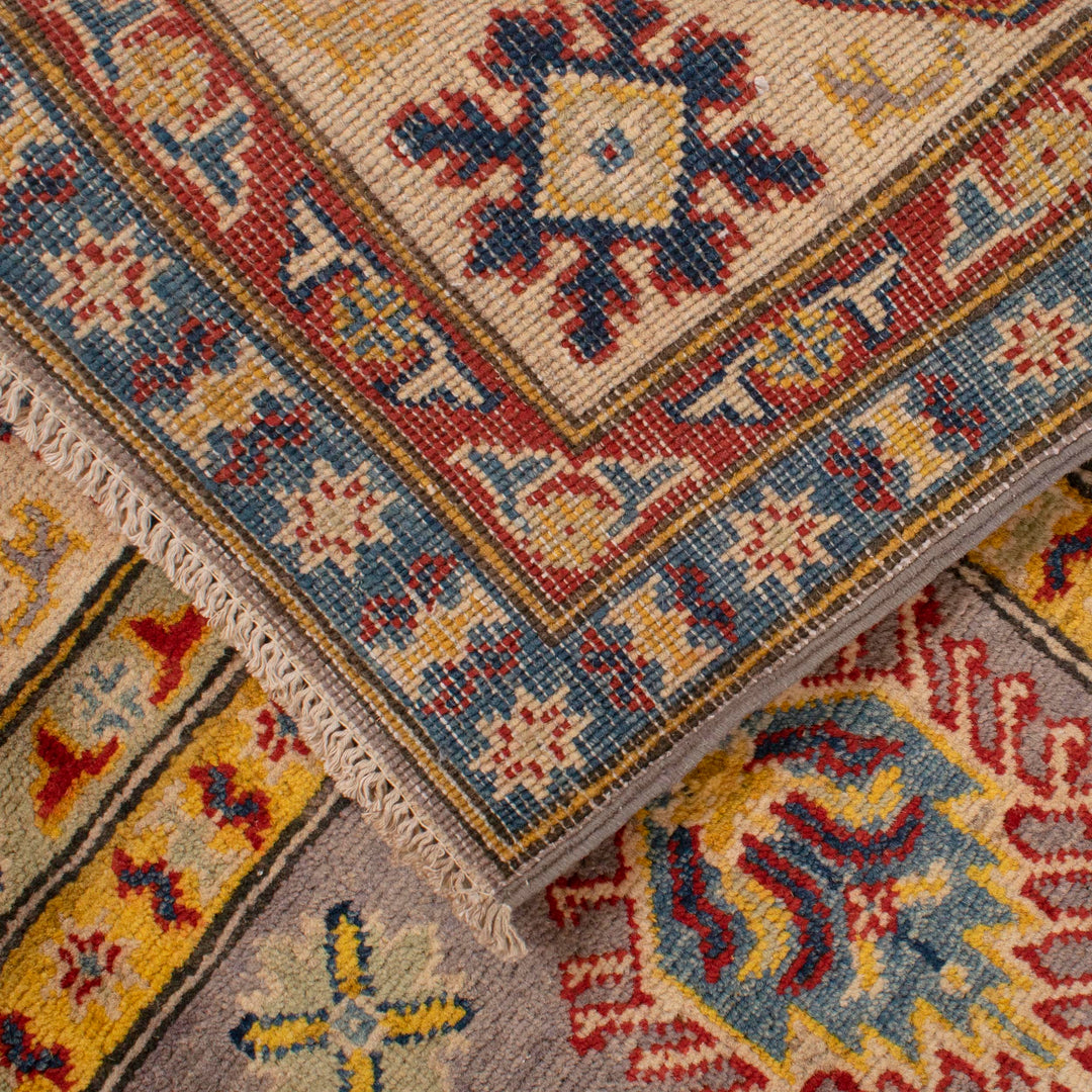 Gray Afghan Kazak Rug 4' 11" x 7' 0" Hand-Knotted field