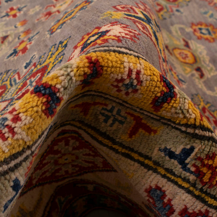 Gray Afghan Kazak Rug 4' 11" x 7' 0" Hand-Knotted reverse