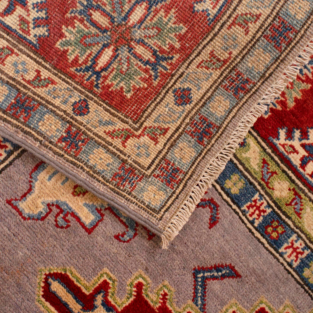Gray Afghan Kazak Rug 5' 0" x 6' 7" Hand-Knotted | No. AL16749