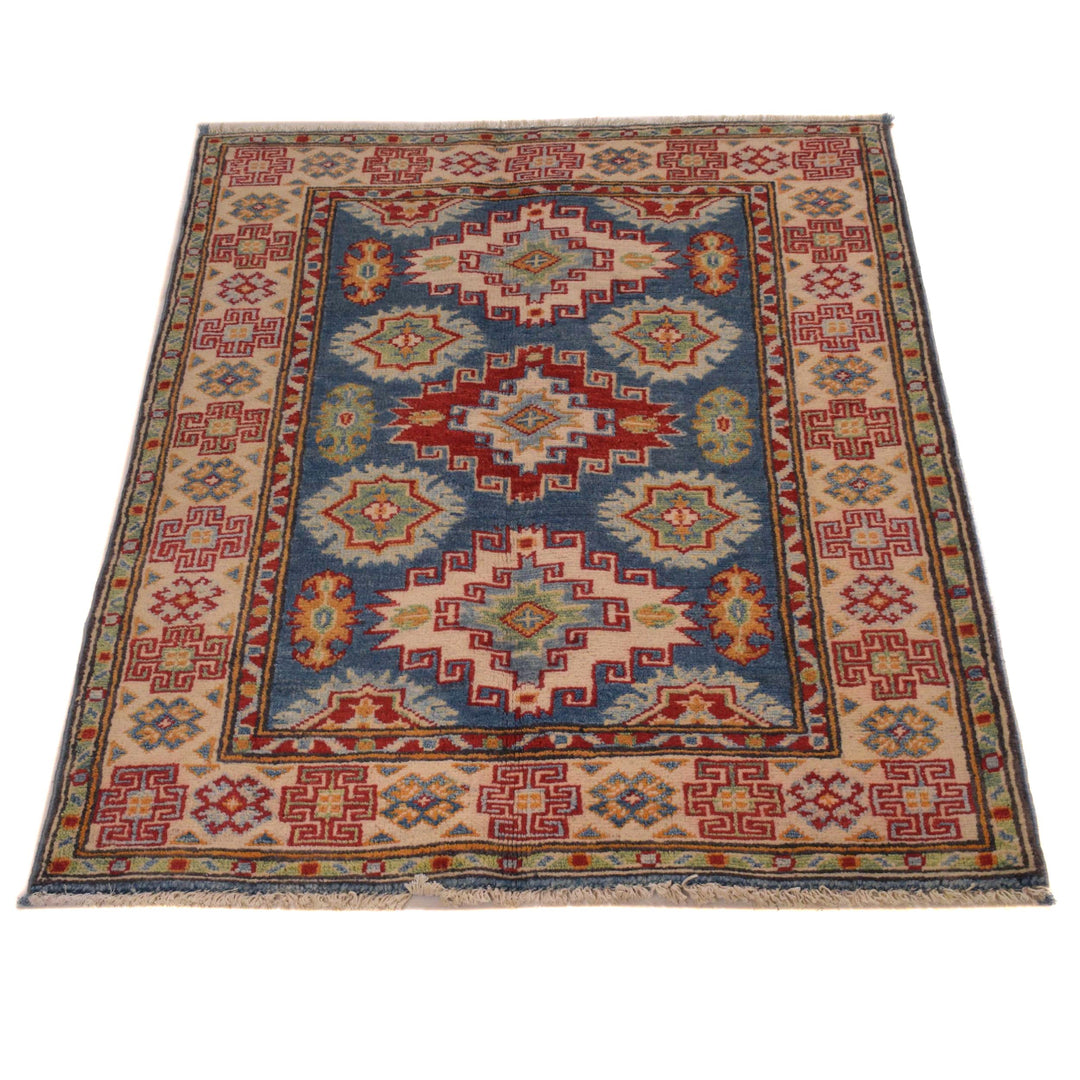 Blue Afghan Kazak Rug 2' 9" x 3' 8" Hand-Knotted | No. AL33054
