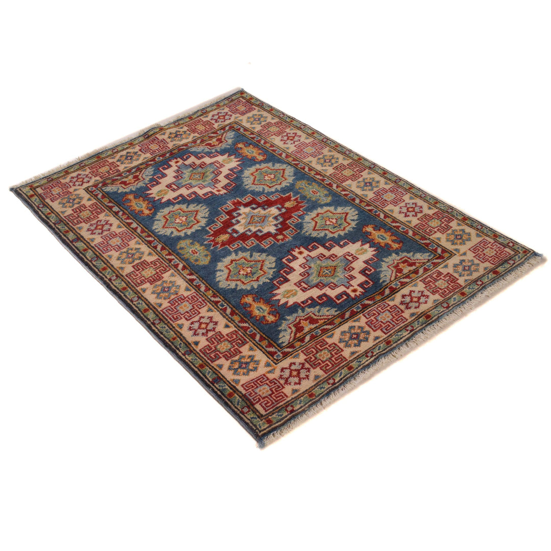 Blue Afghan Kazak Rug 2' 9" x 3' 8" Hand-Knotted | No. AL33054