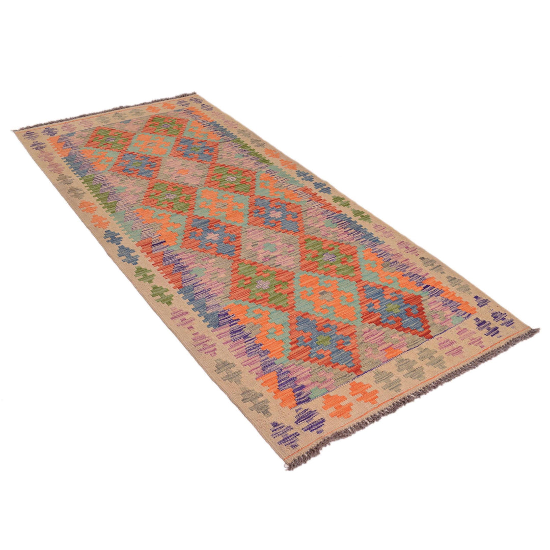 Afghan Vegetable Kilim Rug 2' 11" x 6' 7" Flat-Weave close-up