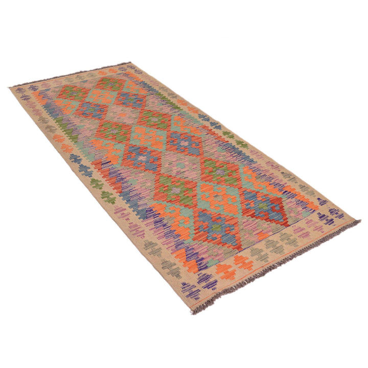 Afghan Vegetable Kilim Rug 2' 11" x 6' 7" Flat-Weave close-up