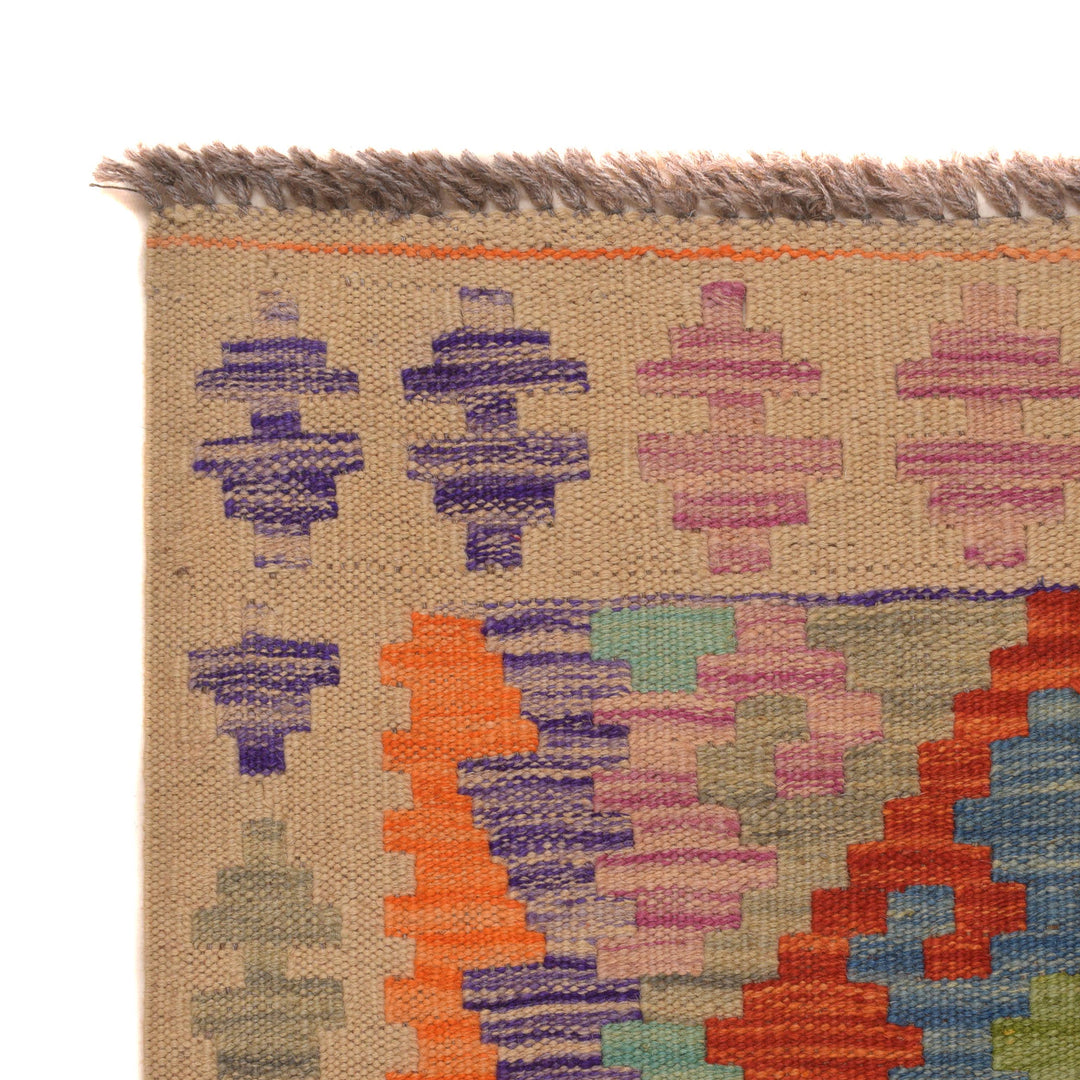 Afghan Vegetable Kilim Rug 2' 11" x 6' 7" Flat-Weave pattern