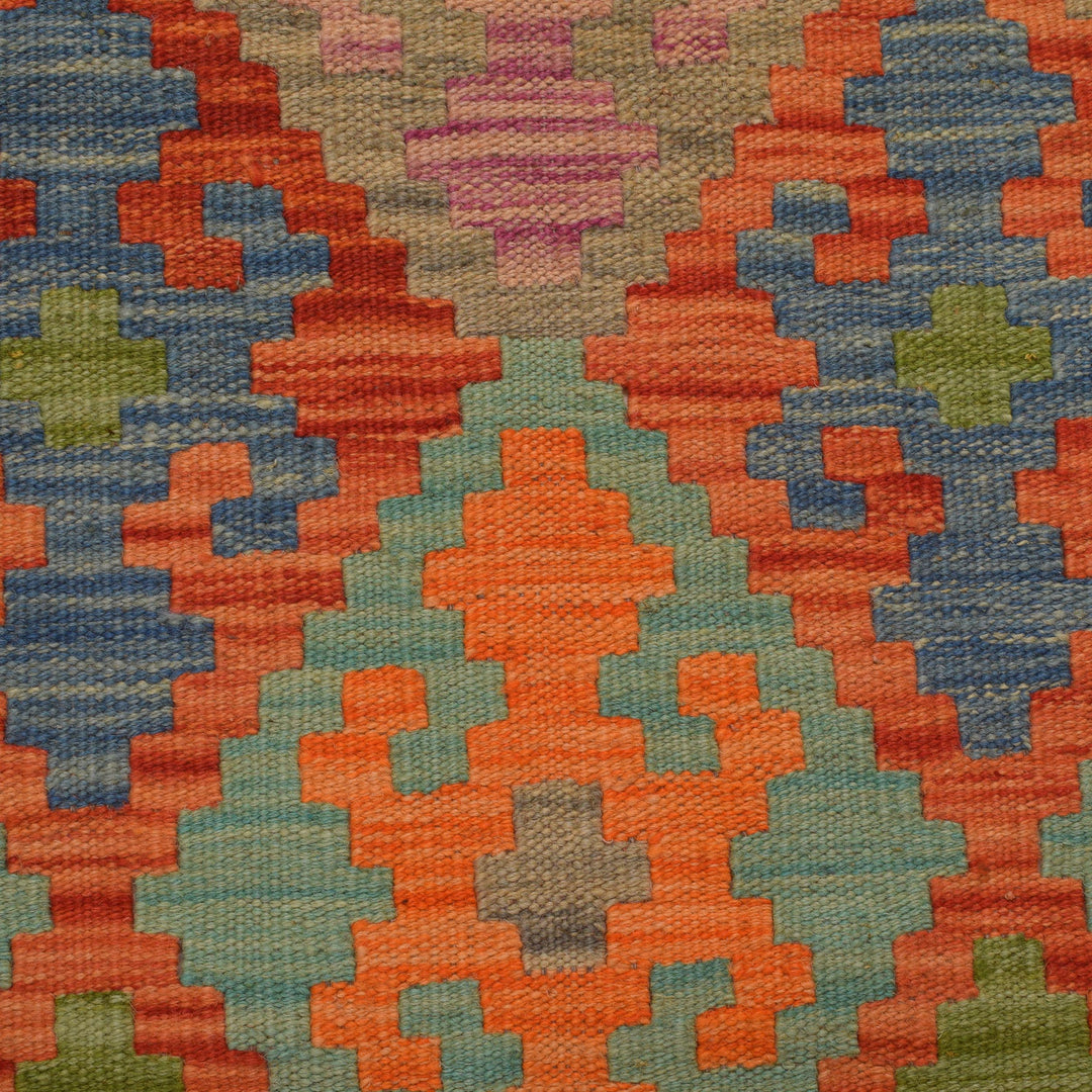 Afghan Vegetable Kilim Rug 2' 11" x 6' 7" Flat-Weave border