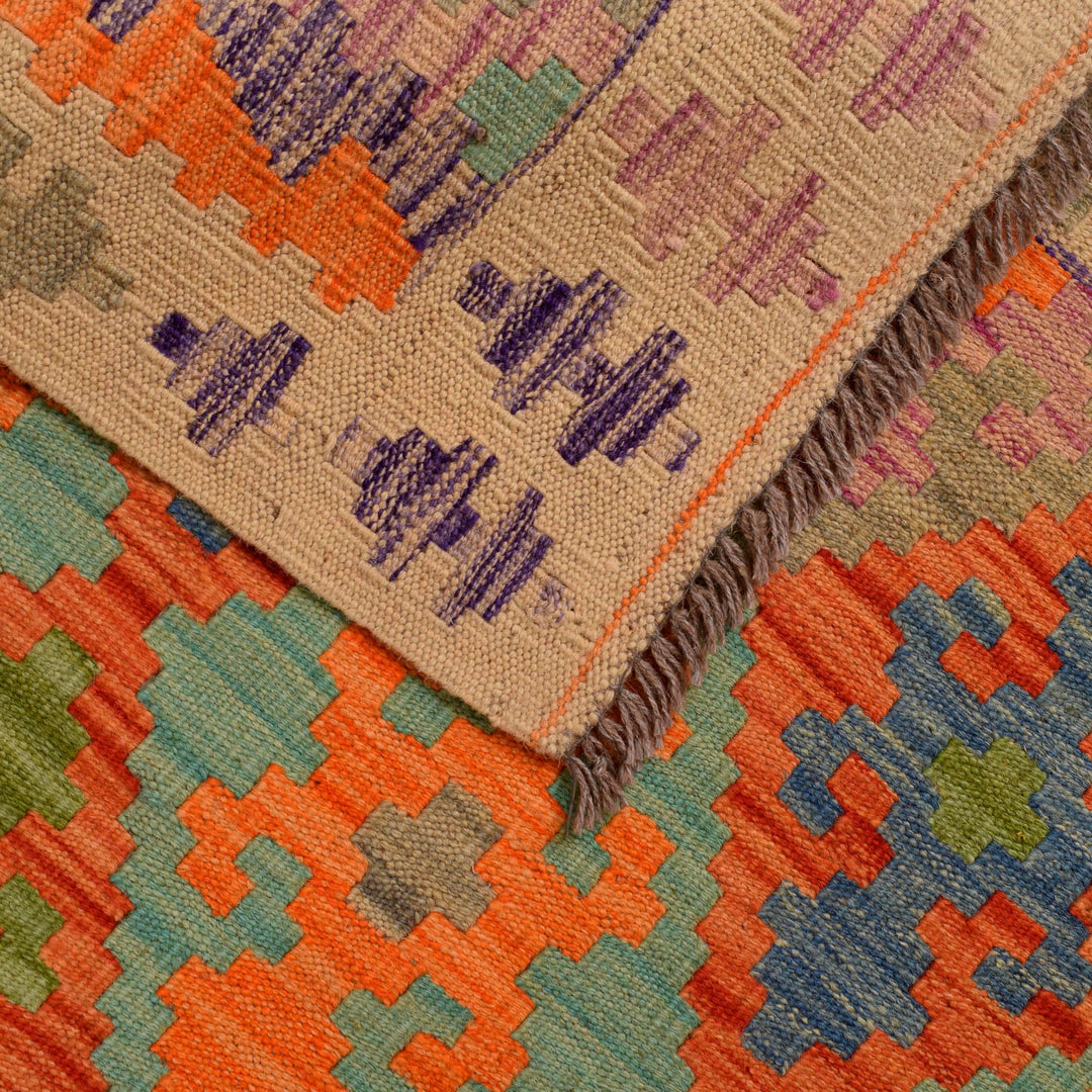 Afghan Vegetable Kilim Rug 2' 11" x 6' 7" Flat-Weave field