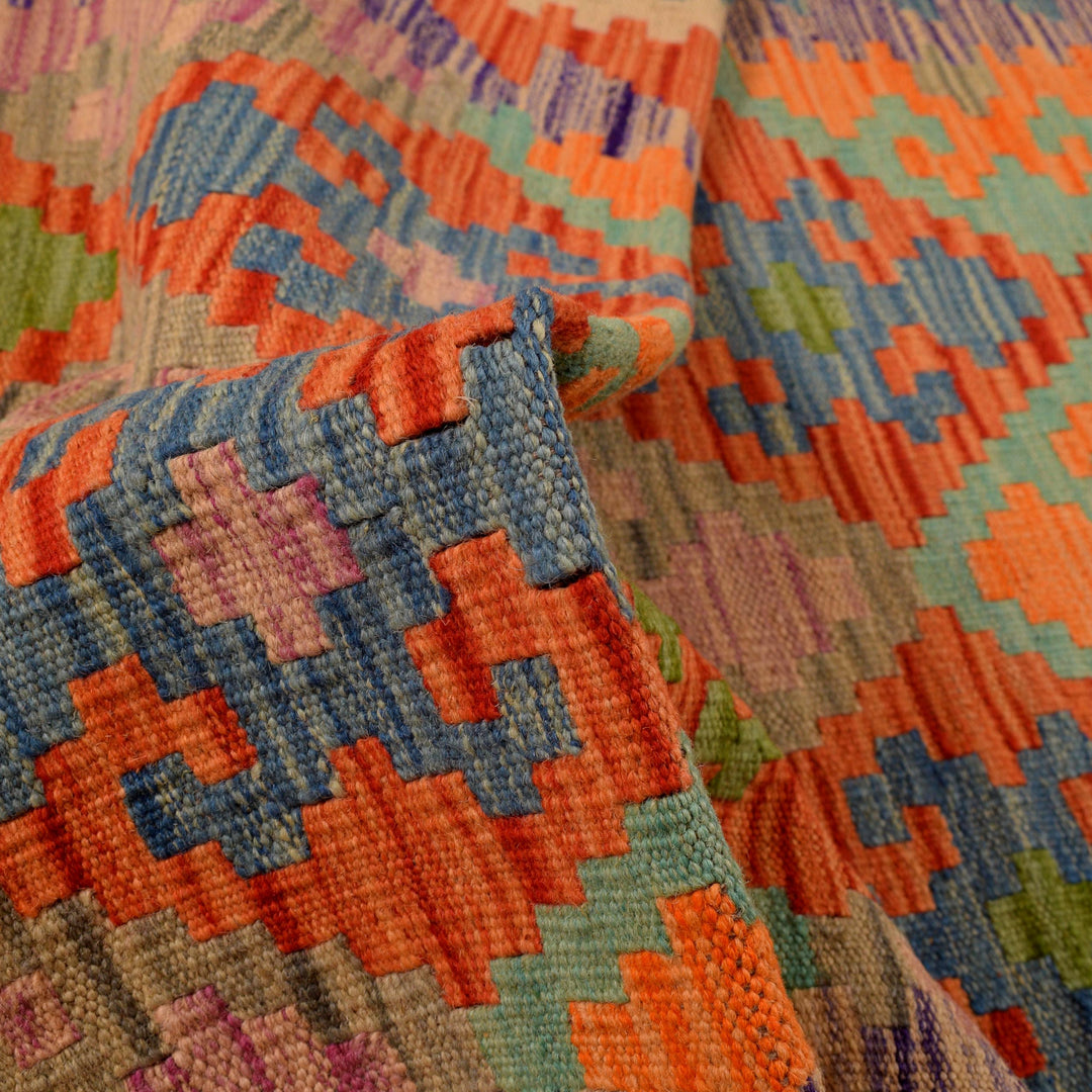 Afghan Vegetable Kilim Rug 2' 11" x 6' 7" Flat-Weave reverse