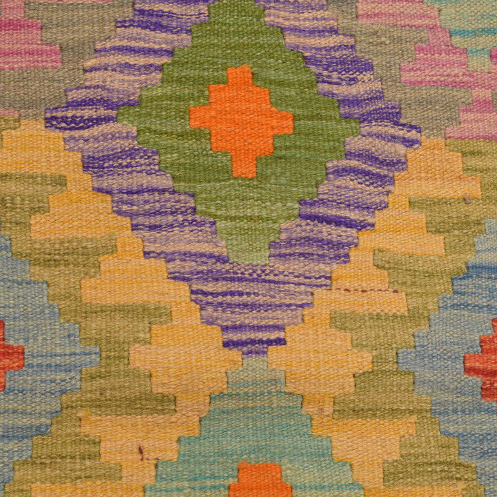 Afghan Vegetable Kilim Rug 2' 10" x 8' 4" Flat-Weave border