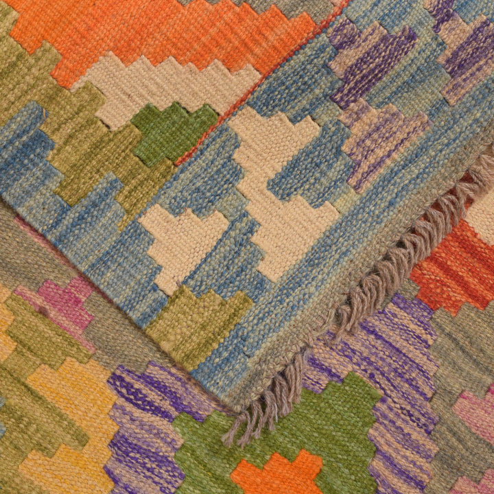 Afghan Vegetable Kilim Rug 2' 10" x 8' 4" Flat-Weave field
