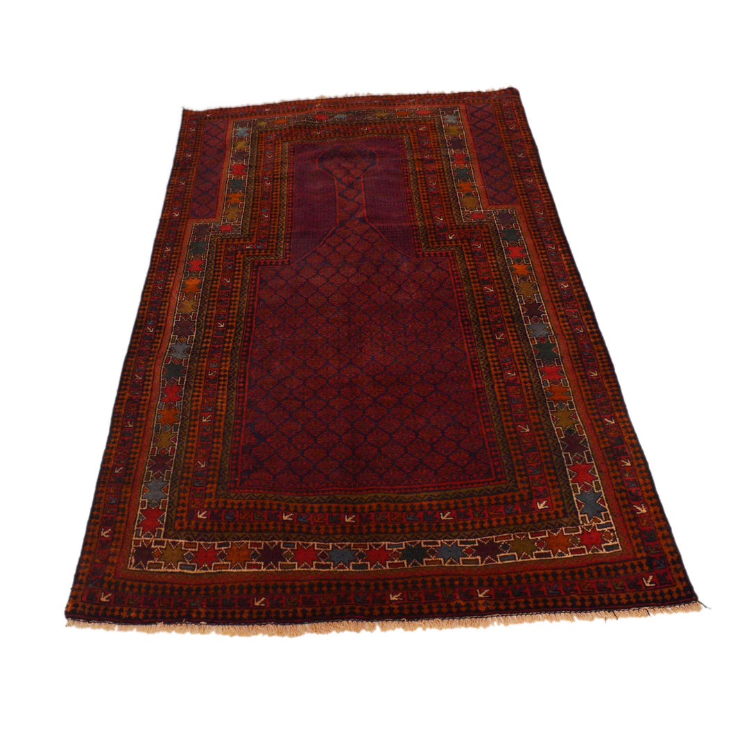 Red Afghan Prayer Rug 3' 3" x 5' 8" Hand-Knotted detail