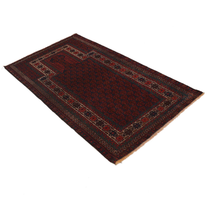 Red Afghan Prayer Rug 3' 0" x 5' 5" Hand-Knotted view