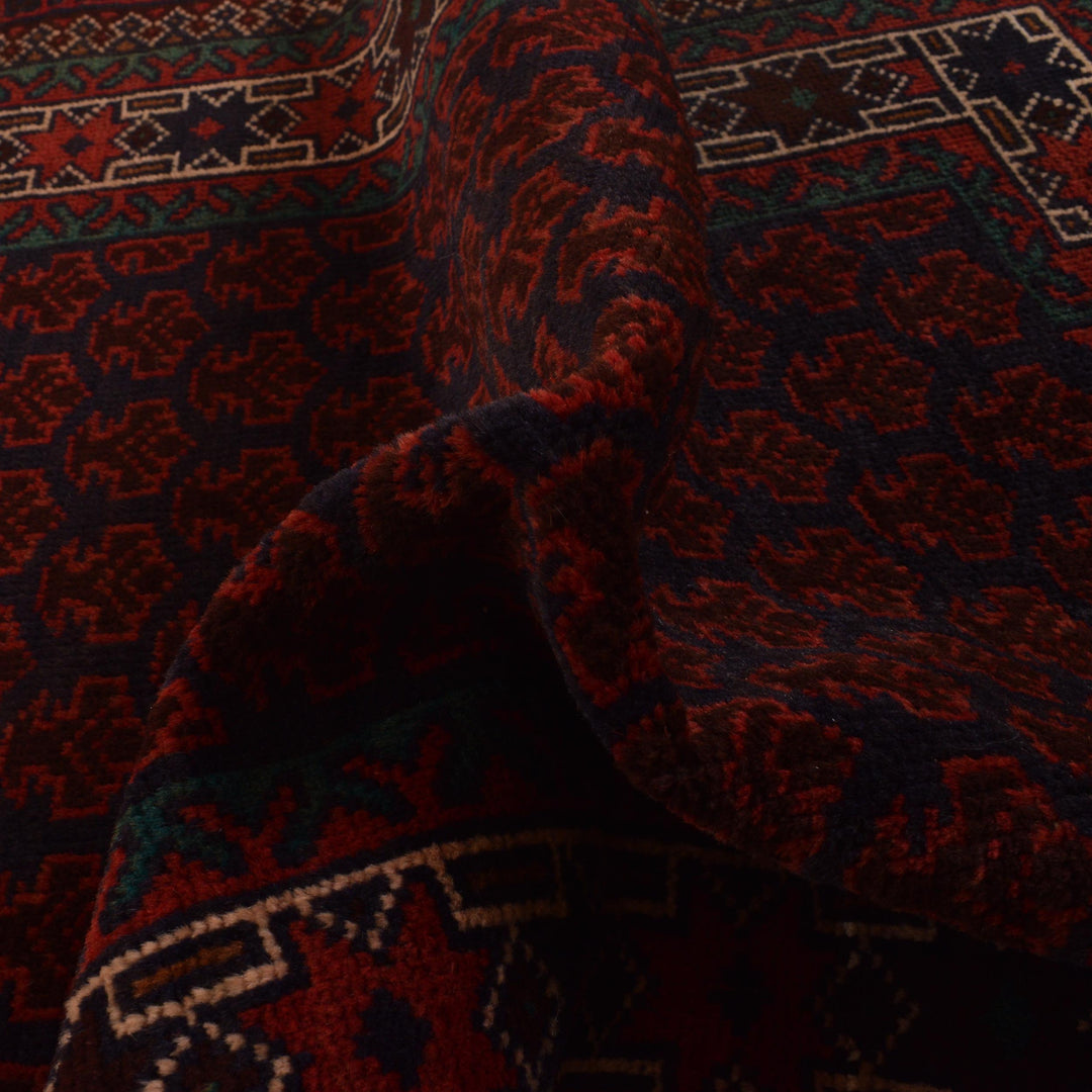 Red Afghan Prayer Rug 3' 0" x 5' 5" Hand-Knotted reverse