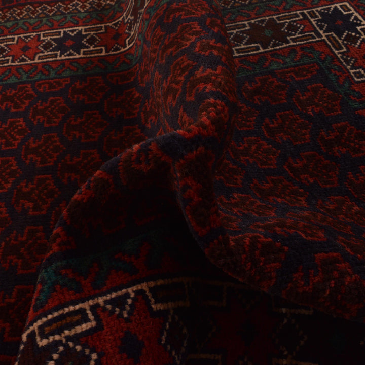 Red Afghan Prayer Rug 3' 0" x 5' 5" Hand-Knotted reverse