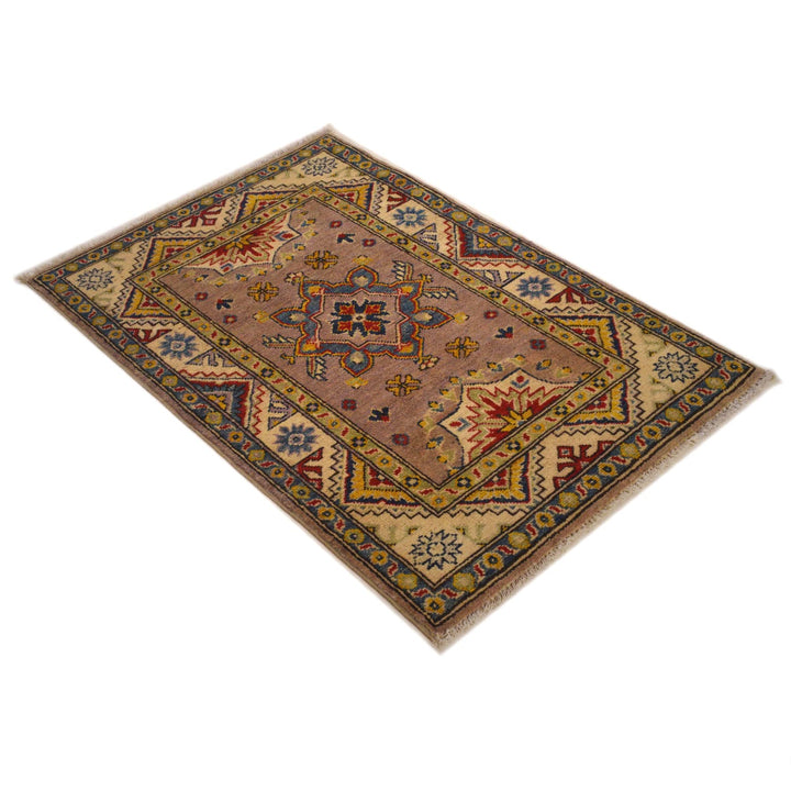 Afghan Kazak Rug 2' 7" x 4' 1" Hand-Knotted close-up
