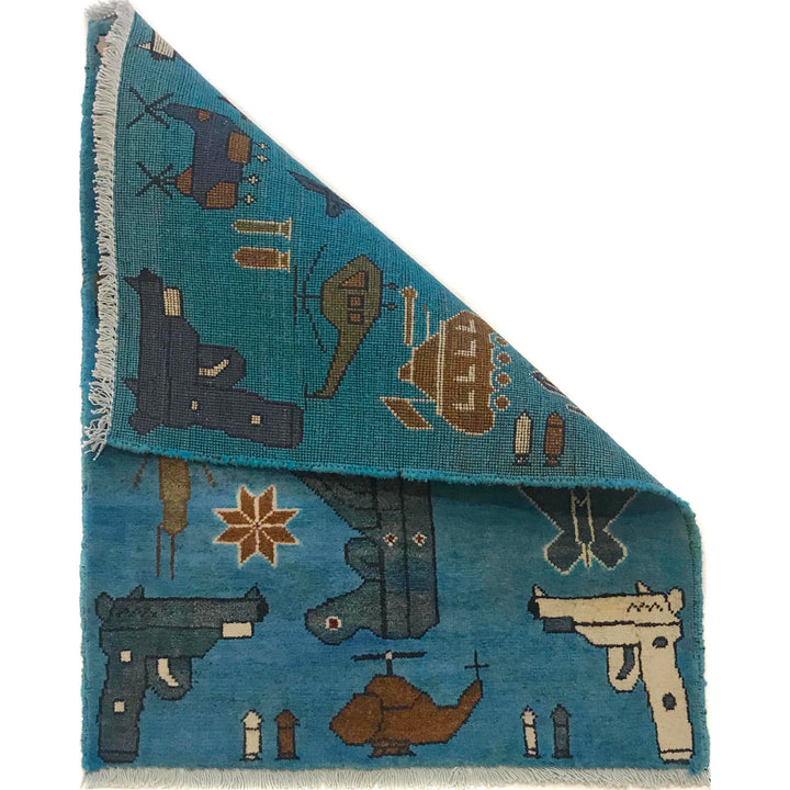 Blue Afghan War Rug 2' 0" x 2' 8" Hand-Knotted | No. AL12666