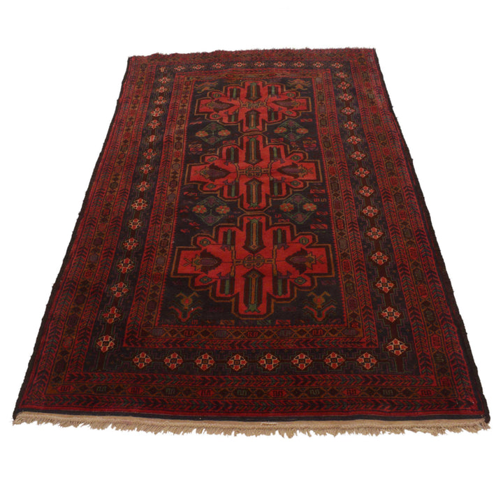 Afghan Baluchi Rug 3' 8" x 6' 2" Hand-Knotted detail
