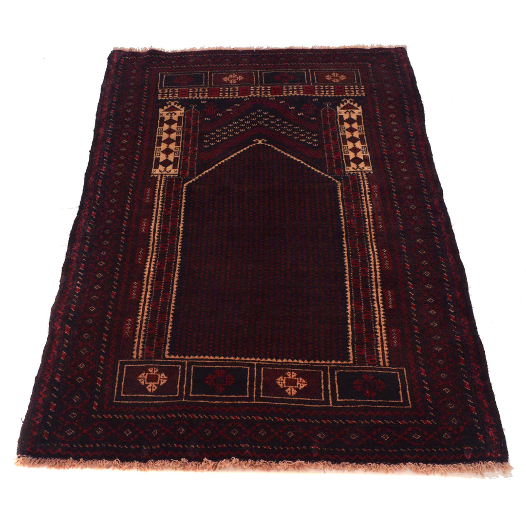 Afghan Prayer Rug 2' 9" x 4' 6" Hand-Knotted detail