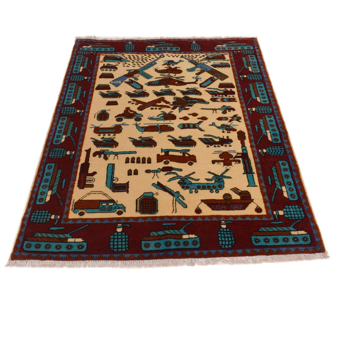 Beige Color War Rug 3' 5" x 5' 2" - No. AL72820