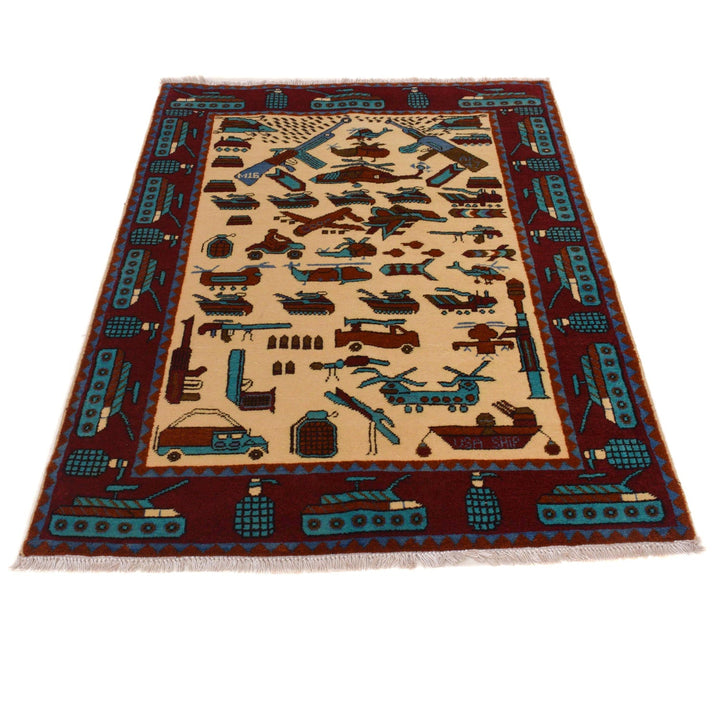 Beige Color War Rug 3' 5" x 5' 2" - No. AL72820