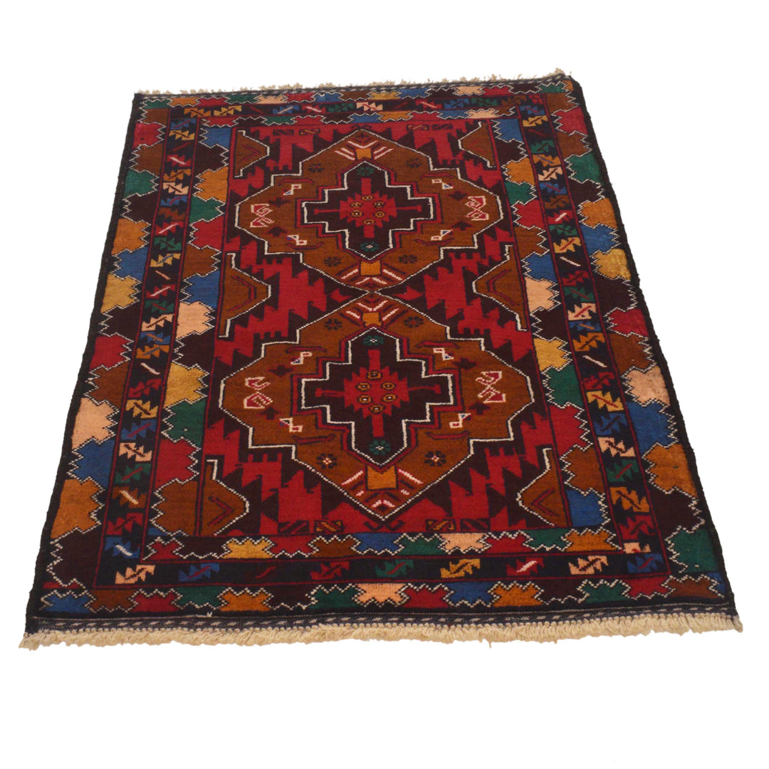Afghan Tribal Baluchi Rug 2' 10" x 4' 4" Hand-Knotted detail