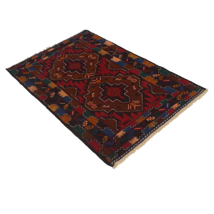 Brown Afghan Baluchi Rug 2' 10" x 4' 4" Hand-Knotted close-up