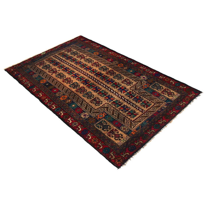 Afghan Prayer Rug 2' 8" x 4' 8" Hand-Knotted close-up