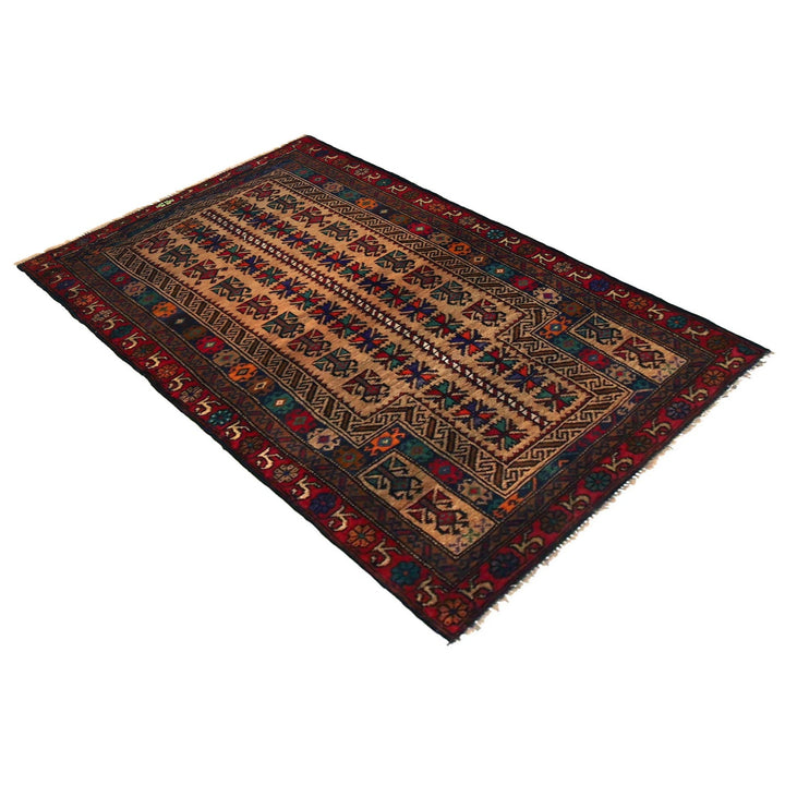 Afghan Prayer Rug 2' 8" x 4' 8" Hand-Knotted close-up