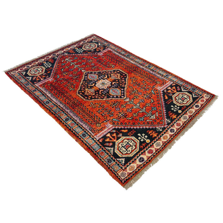 Red Afghan Shiraz Rug 3' 4" x 4' 11" Hand-Knotted view
