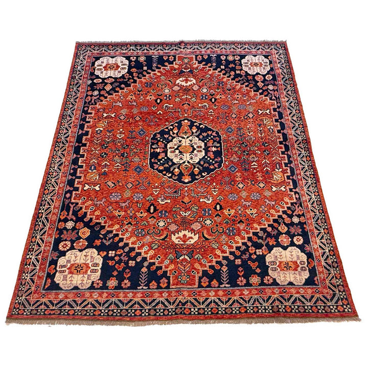Afghan Shiraz Rug 7' 11" x 9' 9" Hand-Knotted detail