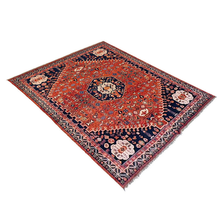 Afghan Shiraz Rug 7' 11" x 9' 9" Hand-Knotted close-up