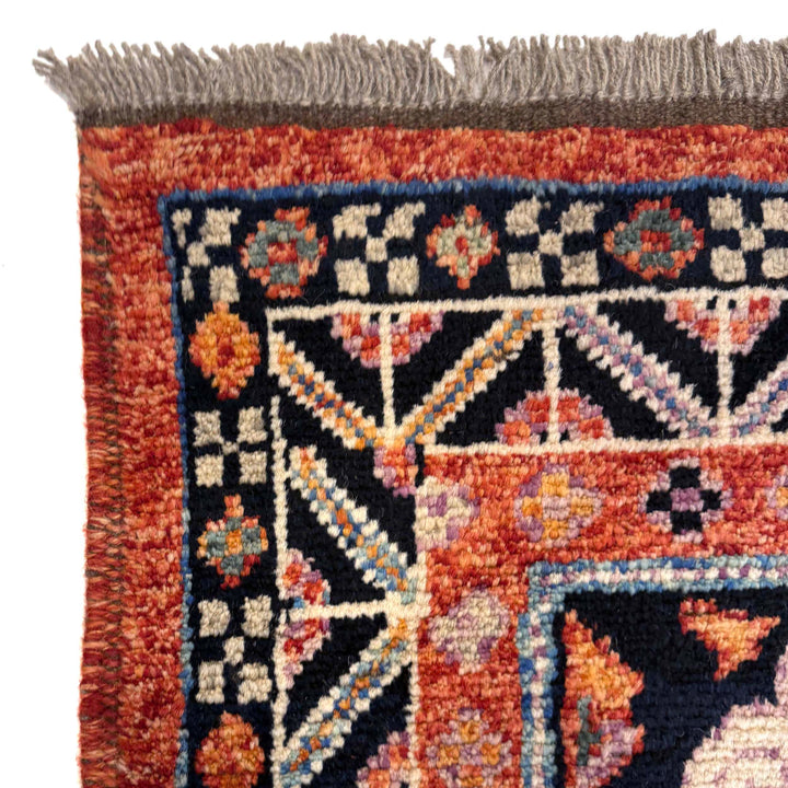 Red Afghan Shirazi Rug 8'2" x 11'1" Hand-Knotted pattern