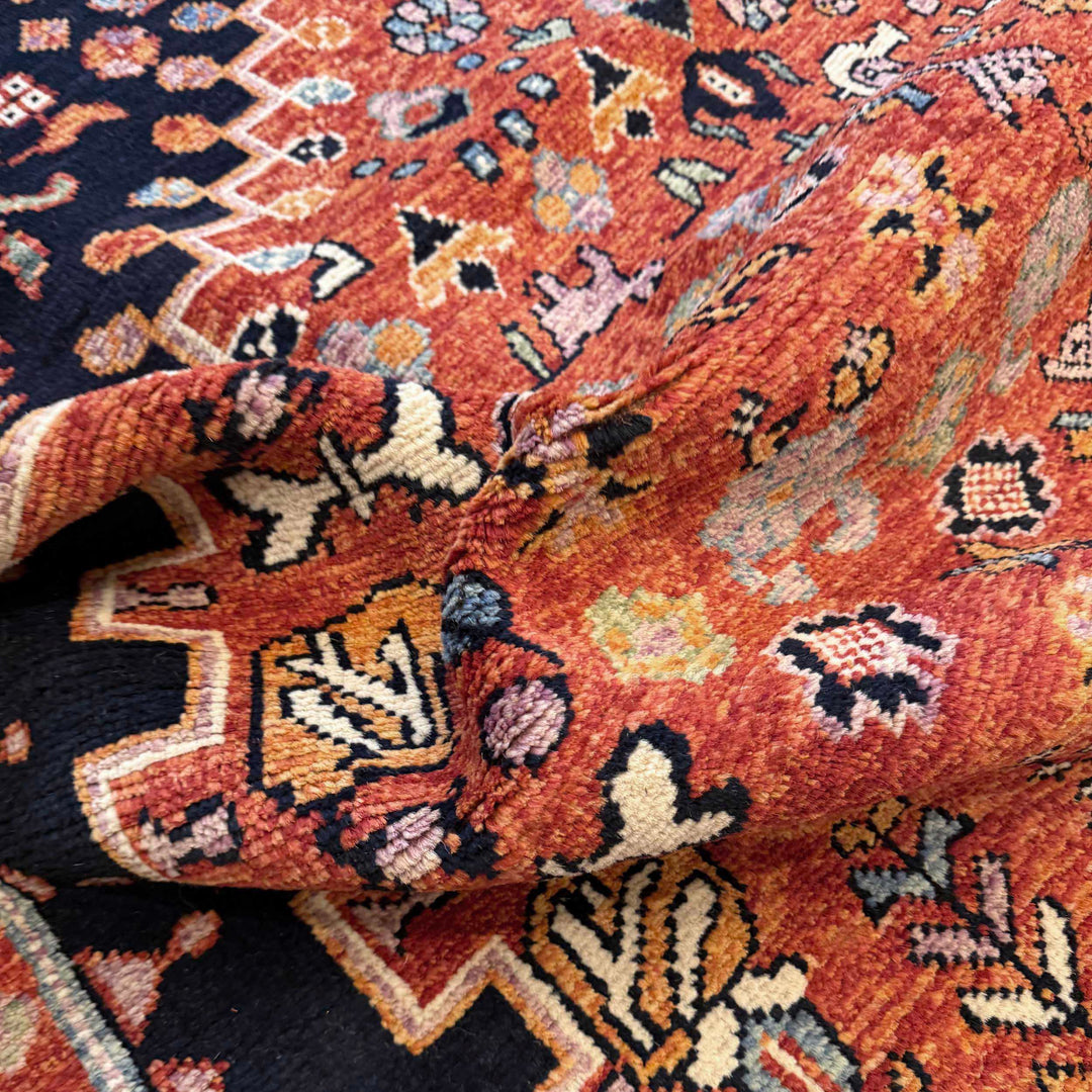 Red Afghan Shirazi Rug 8'2" x 11'1" Hand-Knotted reverse