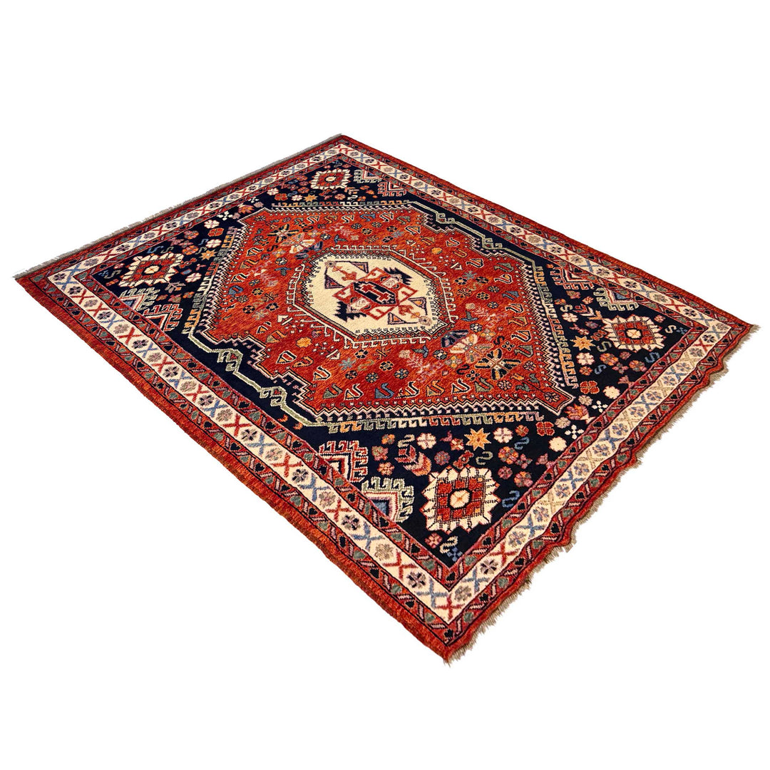 Afghan Shirazi Rug 6' 10" x 9' 9" Hand-Knotted close-up