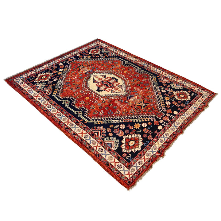 Afghan Shirazi Rug 6' 10" x 9' 9" Hand-Knotted close-up