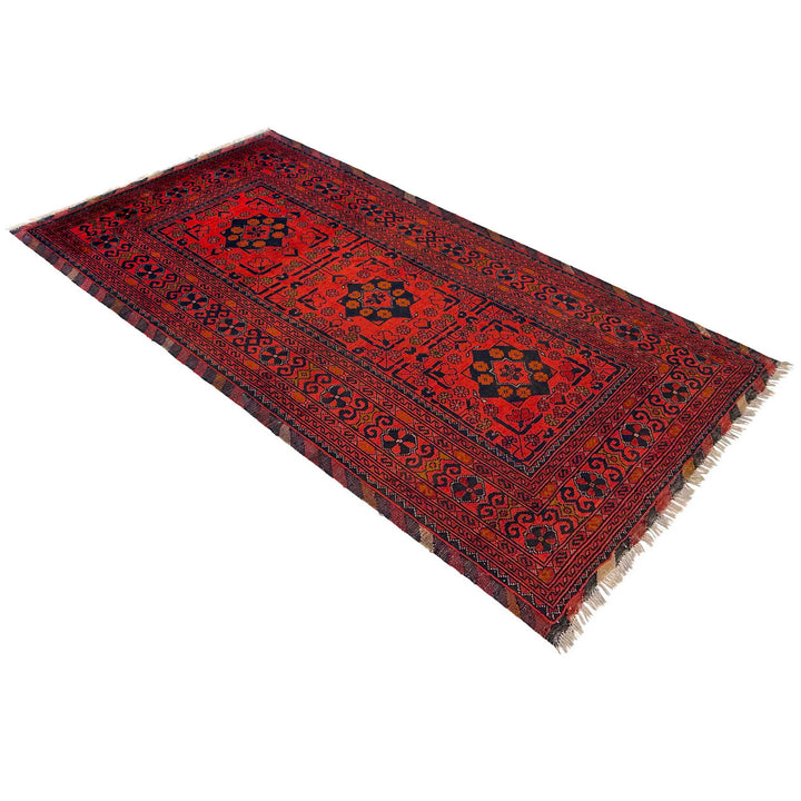 Red Afghan Khal Mohammadi Rug 3' 1" x 6' 7" Hand-Knotted close-up