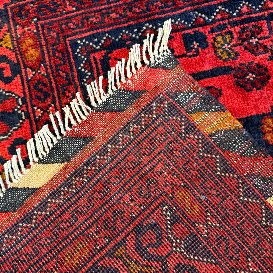 Red Afghan Khal Mohammadi Rug 3' 1" x 6' 7" Hand-Knotted field
