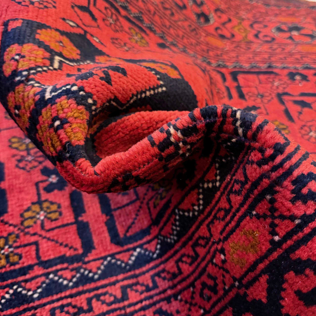 Red Afghan Khal Mohammadi Rug 3' 1" x 6' 7" Hand-Knotted reverse