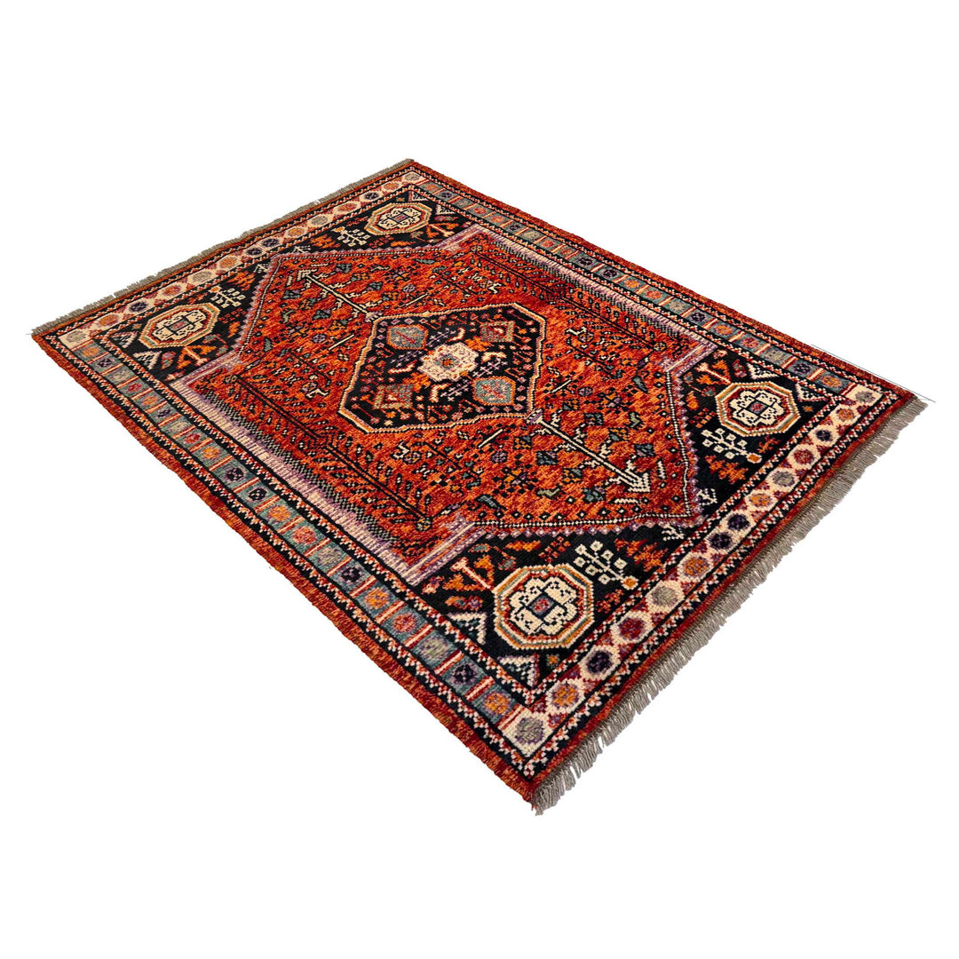Red Afghan Oriental Rug 3' 4" x 4' 10" Hand-Knotted view