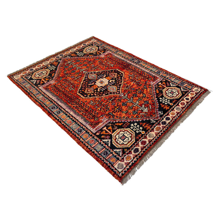 Red Afghan Oriental Rug 3' 4" x 4' 10" Hand-Knotted view