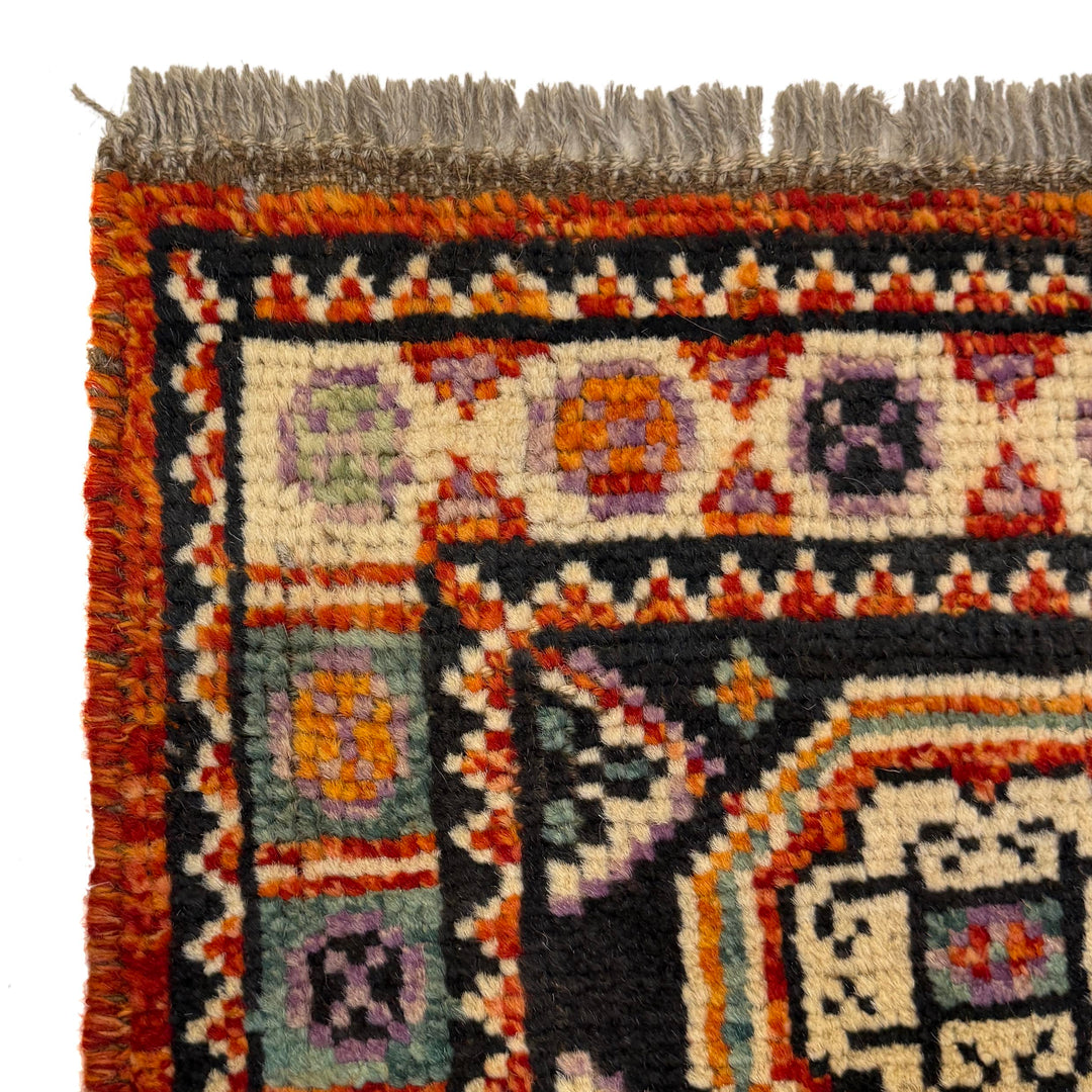 Red Afghan Oriental Rug 3' 4" x 4' 10" Hand-Knotted pattern