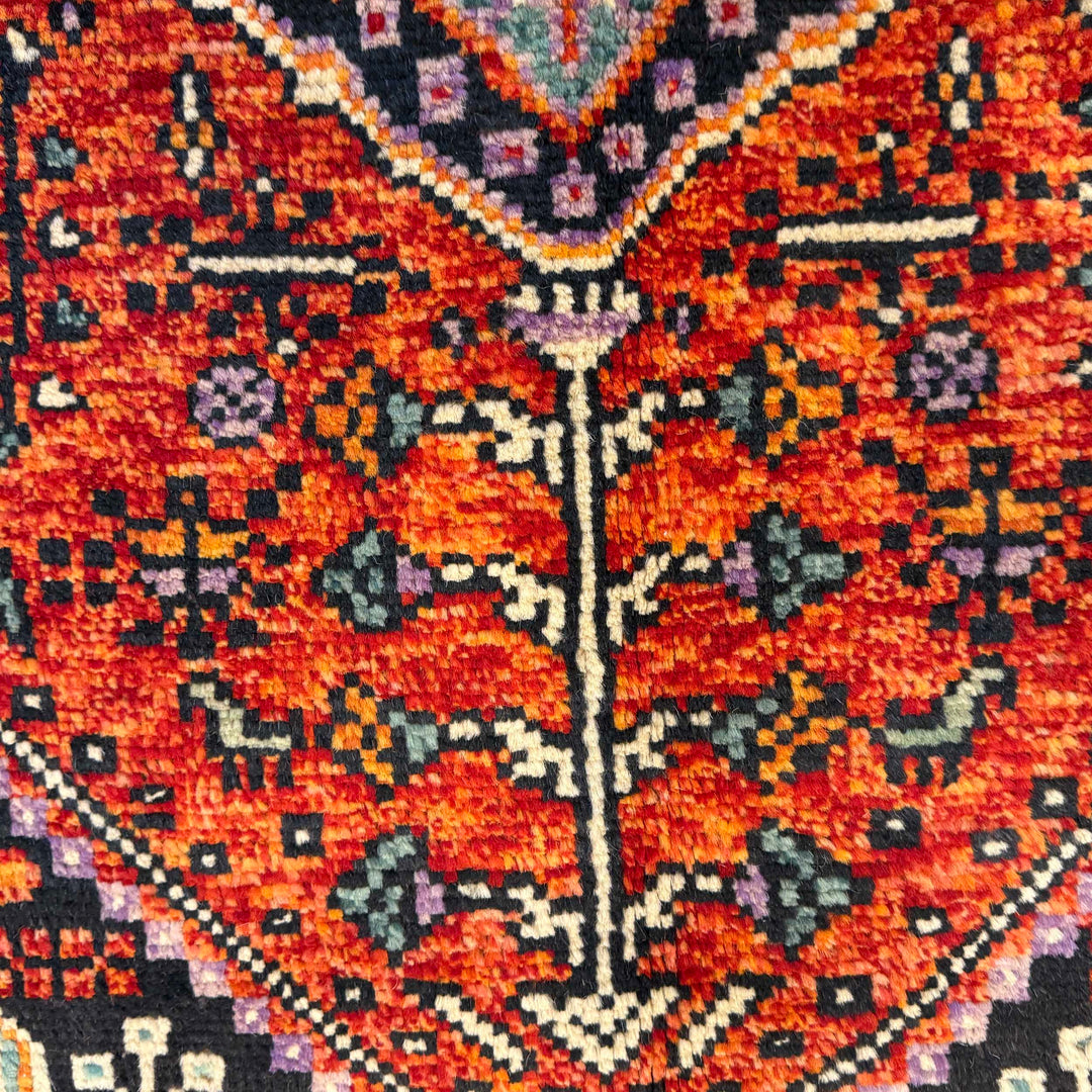 Red Afghan Oriental Rug 3' 4" x 4' 10" Hand-Knotted border