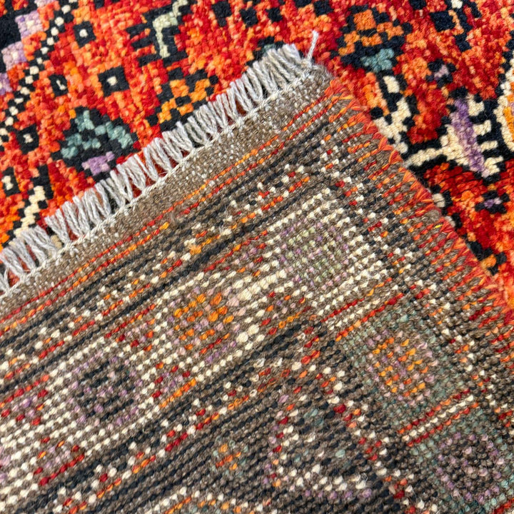 Red Afghan Oriental Rug 3' 4" x 4' 10" Hand-Knotted field