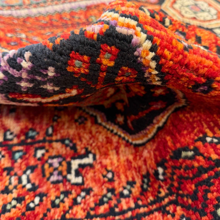 Red Afghan Oriental Rug 3' 4" x 4' 10" Hand-Knotted reverse