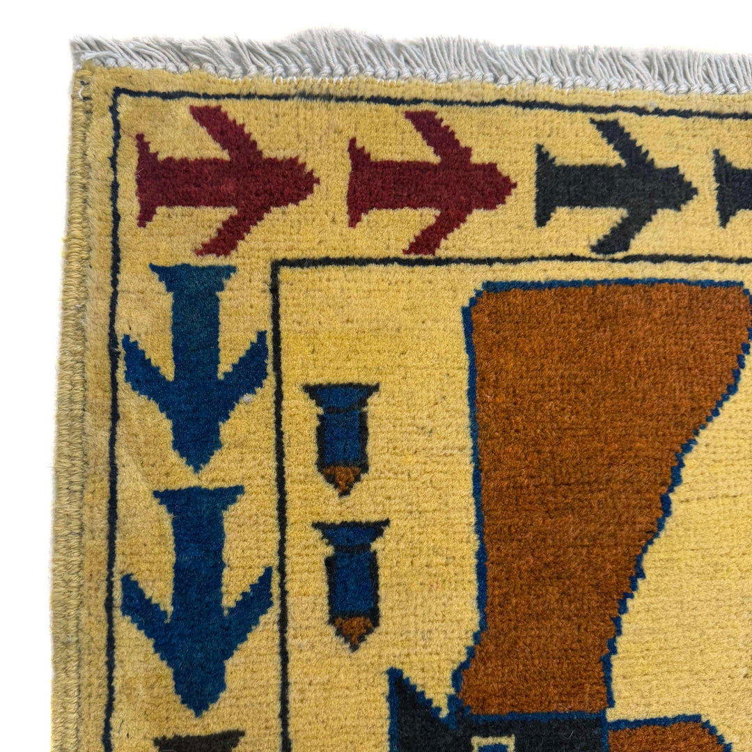 Yellow Afghan War Rug 3' 10" x 5' 10" Hand-Knotted | No. AL12585