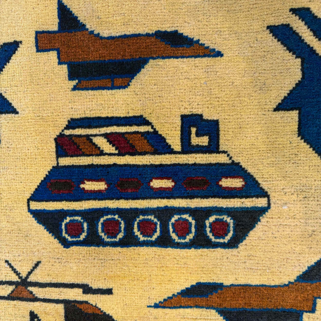 Yellow Afghan War Rug 3' 10" x 5' 10" Hand-Knotted | No. AL12585